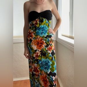 Strapless Floral Maxi Dress, Size XS